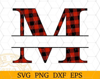 Buffalo Plaid Letter M Split Monogram SVG, Christmas Monogram Svg, Family Name Frame Letter Svg Files for Cricut Sublimation Letters Png