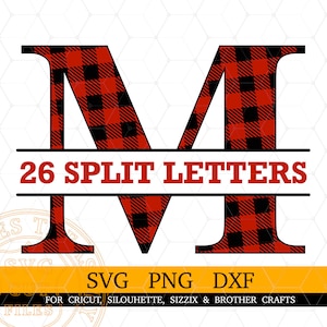 Buffel karierte Monogramm Buchstaben Svg Png-Dxf-Dateien, Weihnachtsmonogramm Stv, Familien Name Buchstabe Svg-Dateien für Cricut, druckbare karierte Buchstaben