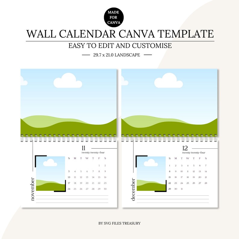 Wall calendar Canva Template, Editable Canva Template, Drag and Drop wall calendar Canva templates