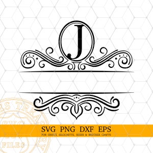 Split Monogramm Buchstabe J, Split Nachname Rahmen, Laser Gravur geschnitten Dxf-Dateien, druckbare Monogramm Png Bild