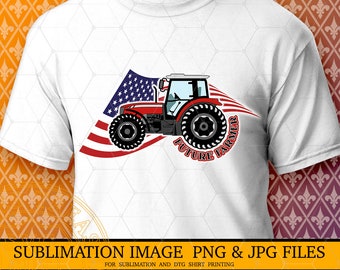 Zukünftiger Landwirt-Traktor-Sublimationsdruck als PNG, amerikanische Sterne und Streifen-Flaggen-Traktoren-Shirt, die Design druckt