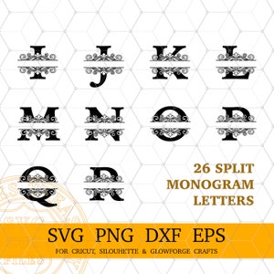 Split Family Name Monogram Svg, Png, Dxf, Monogram Frame Alphabet, Digital Download, Cricut Cut Files, Engraving, Laser Plasma cutting files 3