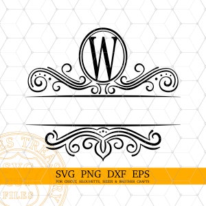 Letra de monograma de família w svg, Letra de floreio extravagante svg, Moldura de sobrenome dividido, Arquivos Dxf de corte de gravação a laser, Imagem de monograma para impressão PNG