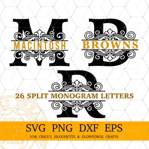Gesplitste monogram SVG, achternaam monogram SVG Cricut lettertype, monogram alfabet frame, gravure, reliëf, laserplasma gesneden bestanden