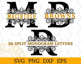 Split Monogram Svg, Last Name Monogram Svg Cricut Font, Monogram Alphabet Frame, Engraving, Embossing, Laser Plasma cut files