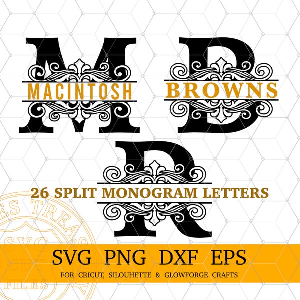 Split Monogram Svg, Last Name Monogram Svg Cricut Font, Monogram Alphabet Frame, Engraving, Embossing, Laser Plasma cut files