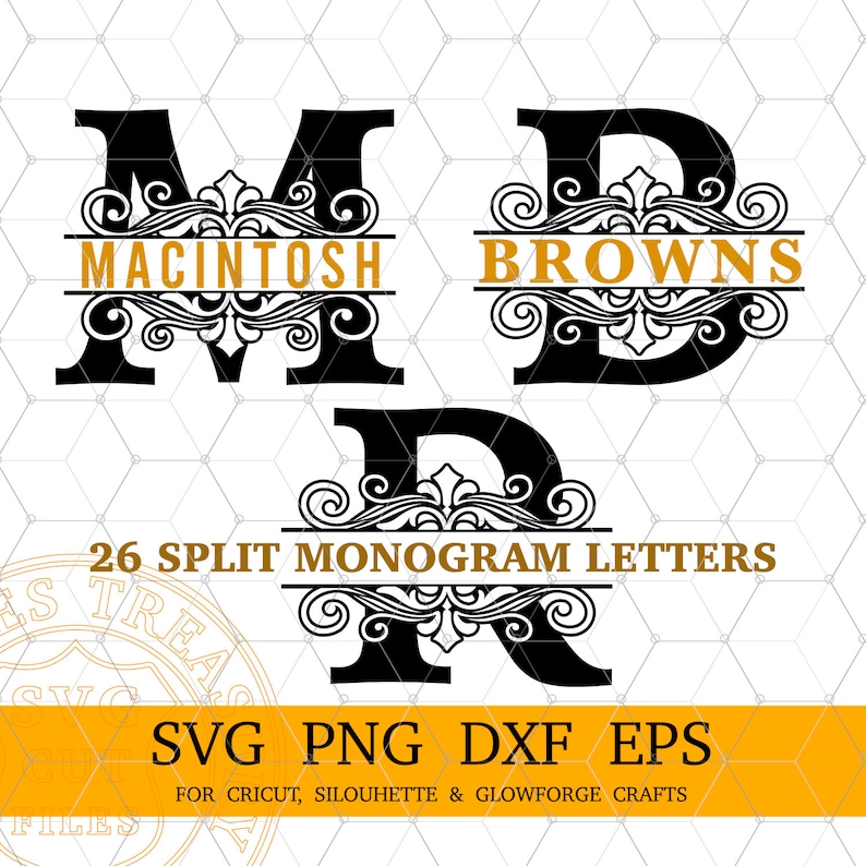 Split Family Name Monogram Svg, Png, Dxf, Monogram Frame Alphabet, Digital Download, Cricut Cut Files, Engraving, Laser Plasma cutting files 1