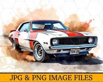 1969 Camaro Png, Classic Camaro SS Shirt Sublimation Design Watercolor clipart Png, Classic muscle car png, Camaro Clipart Shirt Design