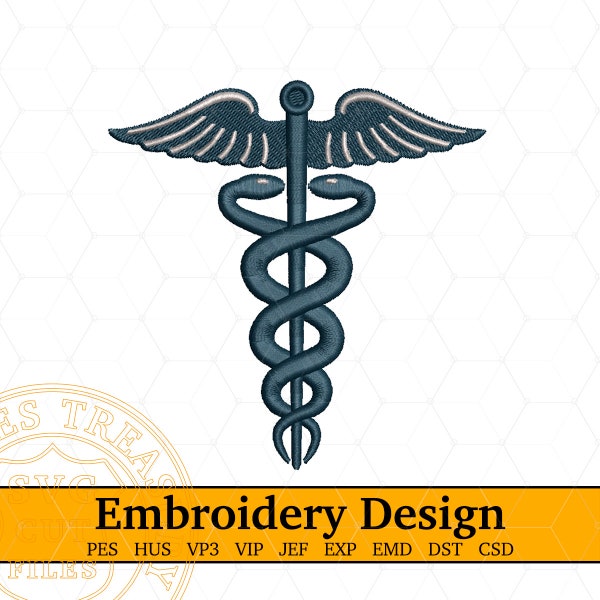 Veterinary embroidery, Caduceus embroidery, Vet Veterinarian symbol logo animal pet doctor pes hus vp3 vip jef exp emd dst embroidery files