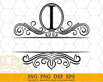 Split Letter I Monogram Svg, Fancy Flourish Letter Svg, Split Last Name Frame, Laser Engraving Cut Dxf Files, Printable Monogram Png Image