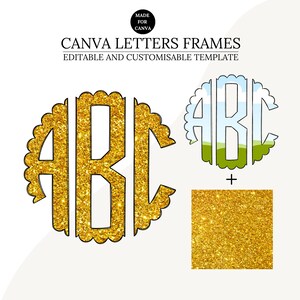 Canva Frame Template, Scalloped Monogram Letters, Editable Photo Fill Alphabet, Create Your Own Drag and Drop Alpha Set Canva Photo Frames