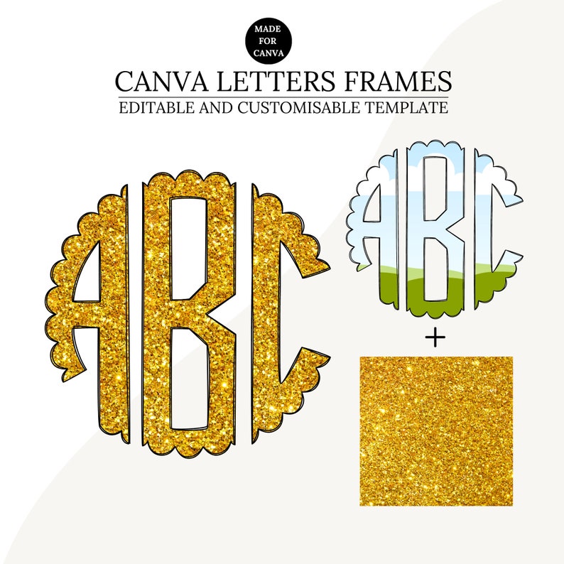 Canva Frame Template, Scalloped Monogram Letters, Editable Photo Fill Alphabet, Create Your Own Drag and Drop Alpha Set Canva Photo Frames