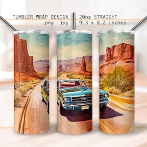 Classic Mustang Tumbler Wrap Sublimation Png, 20oz 60s Mustang Wrap Sublimation Design, Road Trip Tumbler, Mustang clipart, Car Tumbler Wrap