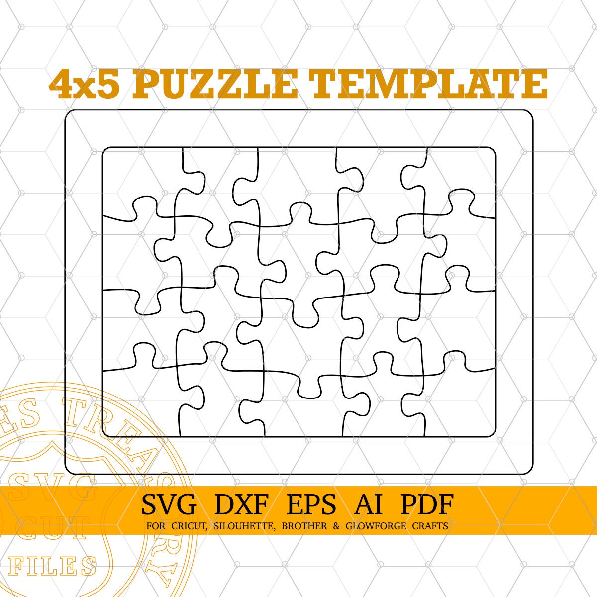 Jigsaw puzzle blank template 4x5, twenty pieces Stock Vector by