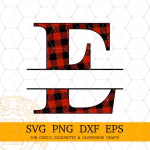 Buffalo Plaid Letter E Split Monogram SVG, Christmas Monogram Svg, Family Name Frame Letter Svg Files para Cricut Sublimation Letters Png