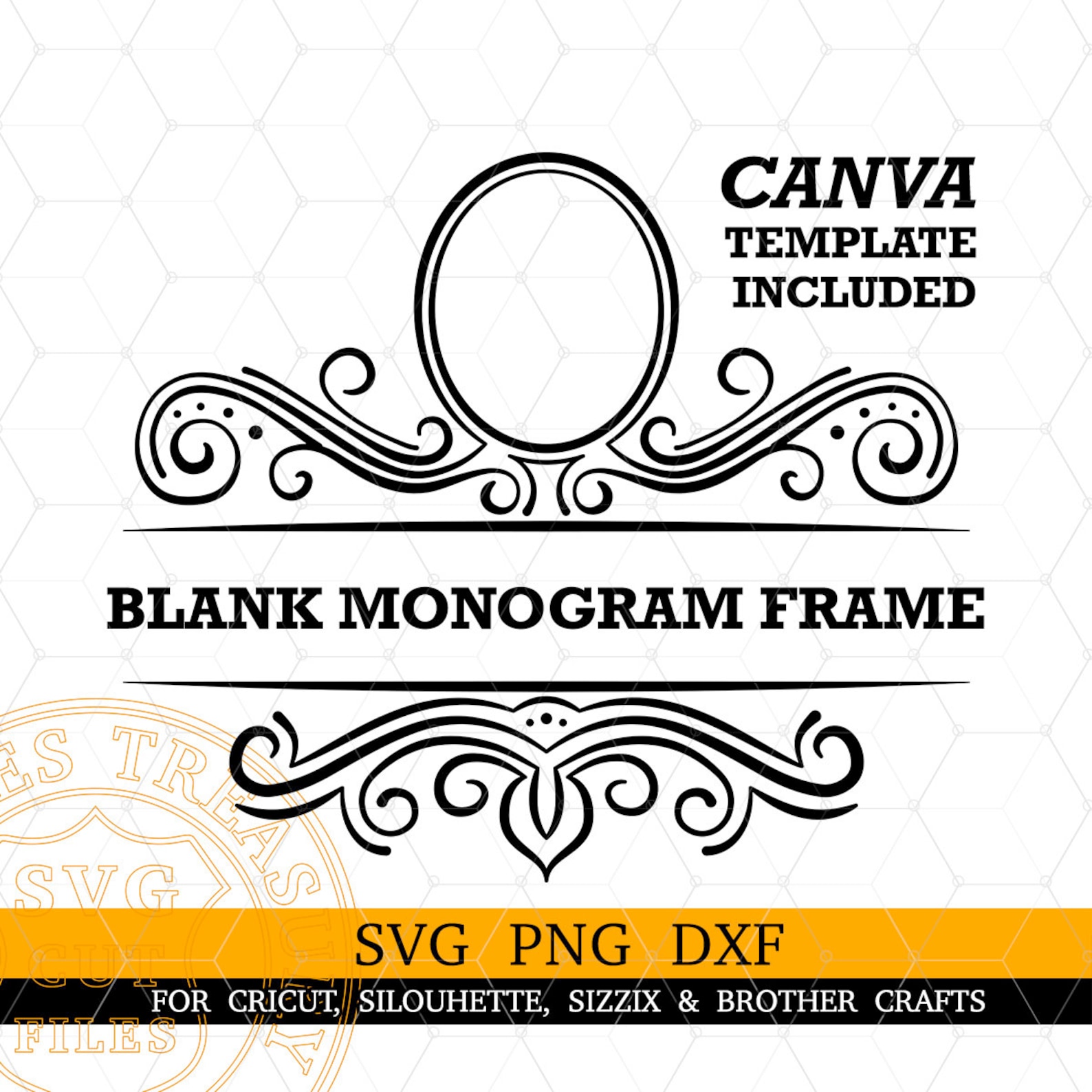 Monogram Divider Split Monogram Frame SVG and Canva Template, Fancy Flourish Name ...