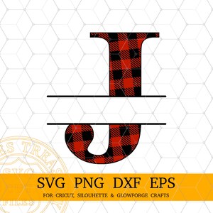 Buffalo Plaid Letter J Split Monogram SVG, Christmas Monogram Svg, Family Name Frame Letter Svg Files for Cricut Sublimation Letters Png