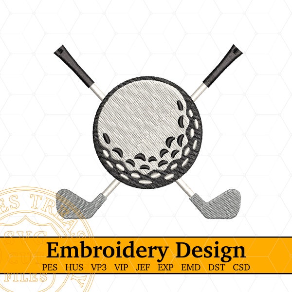 Golf embroidery design, Golf ball with Clubs embroidery files, Golfer gift, Golfer hat embroidery pes hus vp3 vip jef exp emd dst csd files