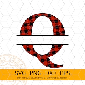 Buffalo Xadrez Letra Q Dividida Monograma SVG, Monograma de Natal Svg, Letra de Moldura de Nome de Família Arquivos Svg para Letras de Sublimação Cricut Png