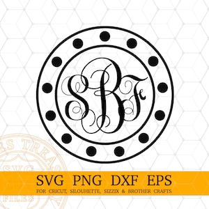 Fuente de monograma Svg Marco de monograma gratuito incluido, monograma circular svg, archivos de corte de monograma Png Dxf para manualidades de Cricut y Silhouette - MD730f