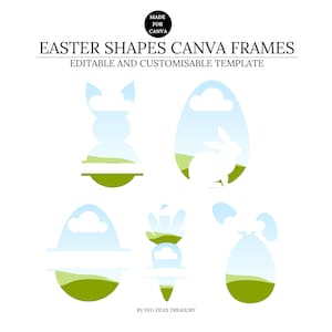 Easter Shapes Canva Photo Frames Template, Editable Drag and Drop Pattern Image Fill Happy Easter Bunny, Egg, Cross Frame