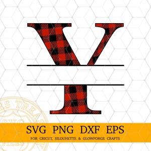 May include: Red and black buffalo plaid letter V with a blank space for a name.  SVG PNG DXF EPS FOR CRICUT, SILHOUETTE & GLOWFORGE CRAFTS