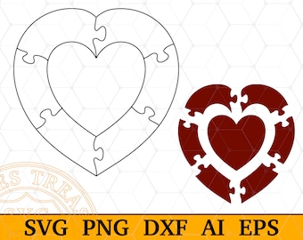 Remembrance Day Heart Puzzle Svg Heart in Heart Shape Puzzle Template, Graduation Puzzle Dxf Laser cut files, 7 pieces puzzle remembrance