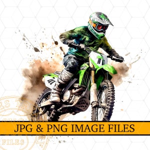 Green Dirt Bike Png, Green Motocross Dirtbike Png, Dirt Biker shirt sublimation png files, Dirt bike rider Printable Clipart Image