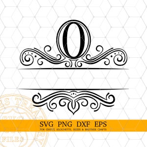Letra dividida O Monograma Svg, Carta de florescimento extravagante Svg, Moldura de sobrenome dividida, Arquivos Dxf cortados com gravação a laser, Monograma imprimível transparente png