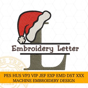 Santa Hat Bordado Letra L Split Monograma Pes Hus Vp3 Csd Exp Emd Dst Jef Archivos, Diseño de bordado de Navidad Png, Carta de sombrero de Santa