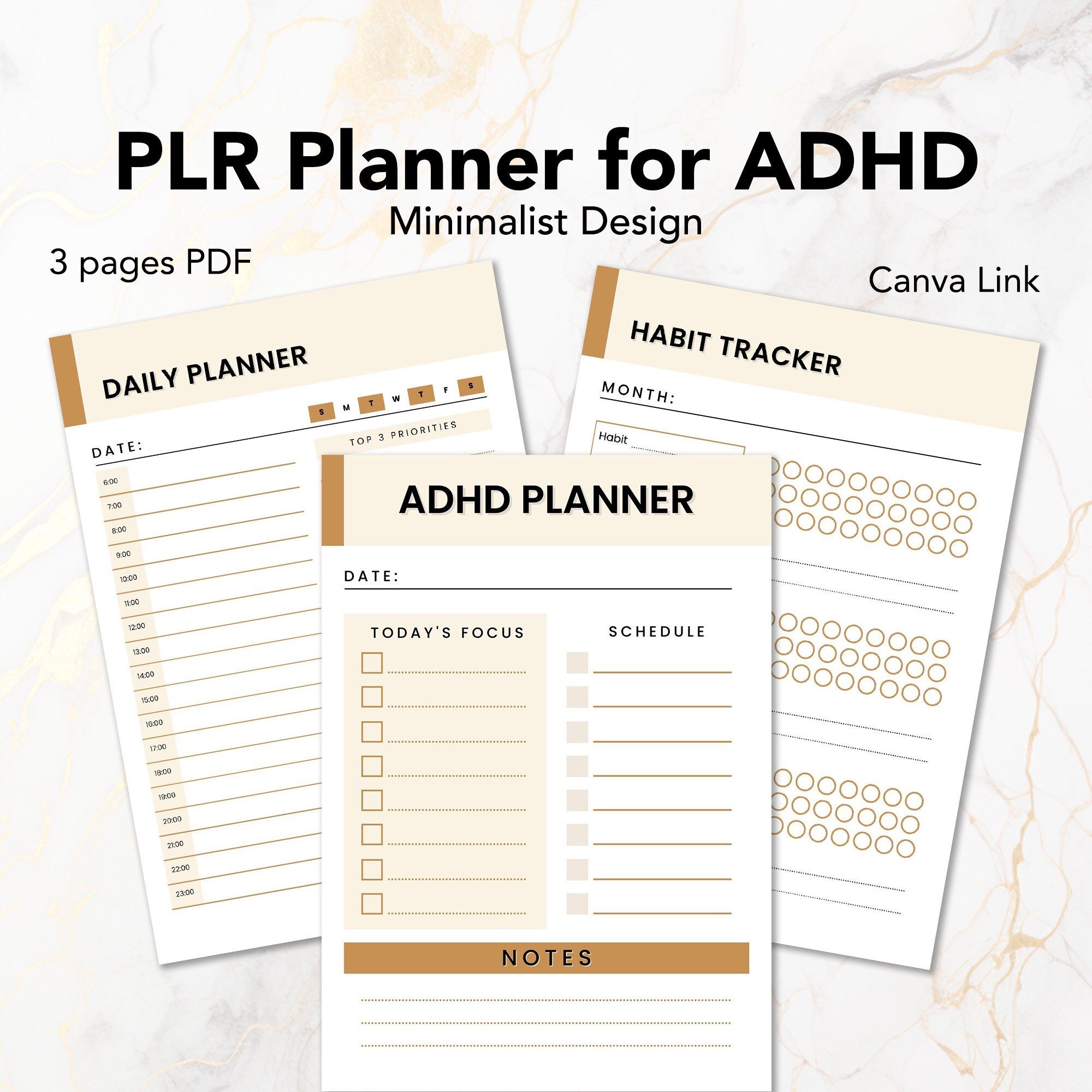 Master Resell Rights Minimalist Planner for ADHD, Daily Planner, Habit ...