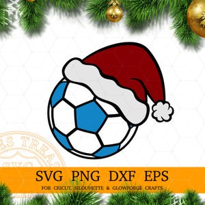Fichiers Svg de ballon de football Père Noël, Noël football Png, ballon de football avec bonnet de Noel, football maman Svg, fichiers Svg de football Père Noël