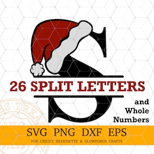 Santa Hat Monogram Svg Files, Christmas Alphabet Letters, Santa Hat Alphabet, Christmas Monogram Svg, Printable Santa Letters Svg Png