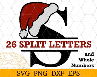 Santa Hat Monogram Svg Files, Christmas Alphabet Letters, Santa Hat Alphabet, Christmas Monogram Svg, Printable Santa Letters Svg Png