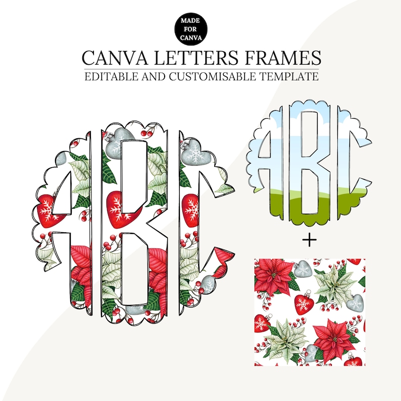 Canva Photo Frame Template, Scalloped Monogram Letters, Editable Photo Fill Alphabet, Create Your Own Drag and Drop Alpha Set Canva Photo Frame