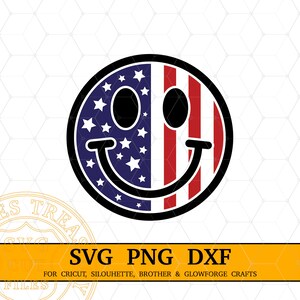 American Flag Smiley Svg, Old School Smiley Emoji Svg Png Cortar e imprimir archivos para Cricut y Silhouette, 90s Shirt Design Descarga digital