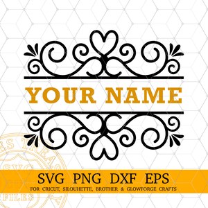 Könnte beinhalten: Schwarz-weißes Dekor mit einem Herzen und floralen Elementen. Der Text "YOUR NAME" befindet sich in der Mitte des Designs in gelber Farbe.