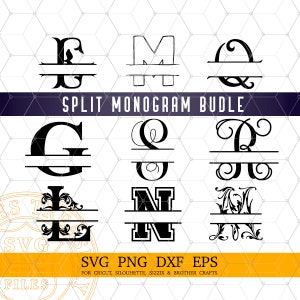 Monogramm svg Schriften Bundle für Cricut Silhouette Glowforge, Monogramm Alphabet svg, Digital Download Split Monogramm svg Dateien für Cricut