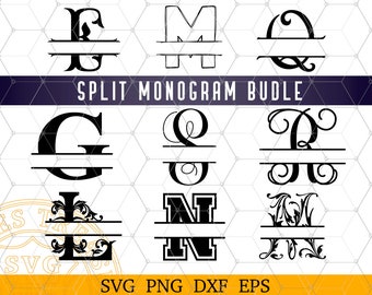 Monogram Svg Fonts Bundle for Cricut Silhouette Glowforge, Monogram Alphabet Svg, Digital Download Split Monogram svg files for cricut