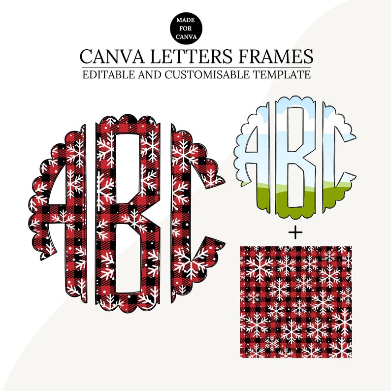 Canva Frame Template, Scalloped Monogram Letters, Editable Photo Fill Alphabet, Create Your Own Drag and Drop Alpha Set Canva Photo Frame
