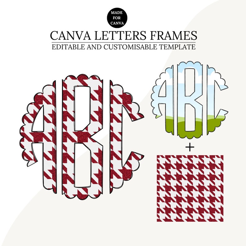 Make your own Scalloped Monogram Letters Canva Frame Template, Scalloped Monogram Letters, Editable Photo Fill Alphabet, Create Your Own Drag and Drop Alpha Set Canva Photo Frame