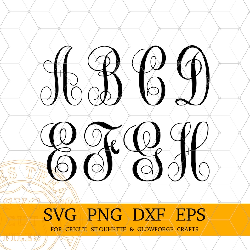Vine Monogram Svg and ttf font, Fancy Monogram Alphabet Svg Png Dxf cut files, Installable font, Typing Cricut Font image 3