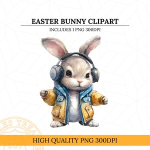 Páscoa DJ Bunny Watercolor Png Clipart, Bunny Watercolor Clip Art, Hippity Hoppity, PNG imprimível, Hop to the beat Bunny, Digital Download