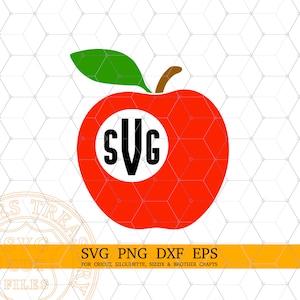 Round Apple Monogram Frame SVG, Teacher SVG, School svg, Digital Download, Cricut, Silhouette Files, Glowforge, Apple png, Back to School