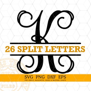 Monograma dividido Svg, letras de fuente de monograma entrelazadas divididas archivos svg png dxf eps, descarga digital instantánea de archivos Svg para Cricut Silhouette