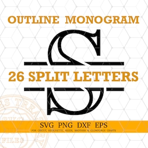 Split Monogram svg alfabet, Outline Letters Svg, Family Monogram Font Svg Cut Files voor Cricut en Silhouette Dxf, Printable Png