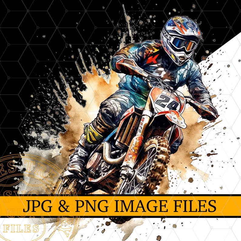 Motocross Dirt Bike Png Clipart Sublimation Watercolor Clipart, Dirt Bike Png Digital Download for T-Shirt Printing Direct to Fabric Iron on