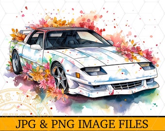 Watercolor Camaro Png Sublimation Image, Jpg File, Floral Classic Retro Camaro Illustration Printable Shirt Printing Design, png clipart