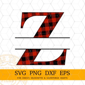 Buffalo Plaid Letter Z Split Monogram SVG, Monograma de Navidad Svg, Nombre de familia Marco Carta Archivos svg para letras de sublimación Cricut Png