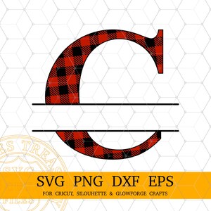 Buffalo Plaid Letter C Split Monogram SVG, Christmas Monogram Svg, Family Name Frame Letter Svg Files para Cricut Sublimation Letters Png